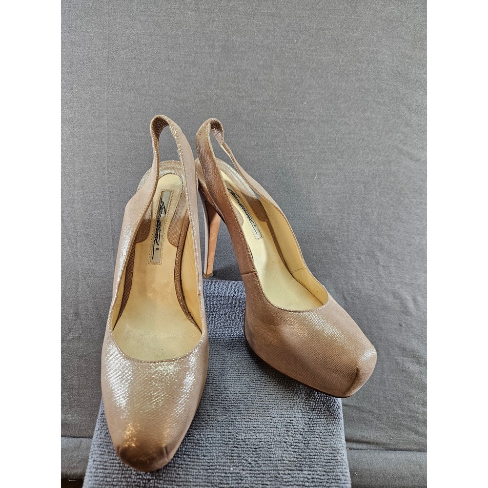 Brian Atwood Metallic Champagne Slingback Platform Pumps IT 39 Made in Italy